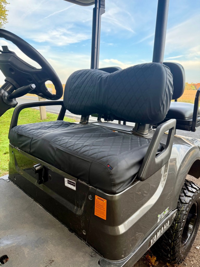Lifted carbon 2021 Yamaha Drive2 EFI golf cart for sale in Byron, MI