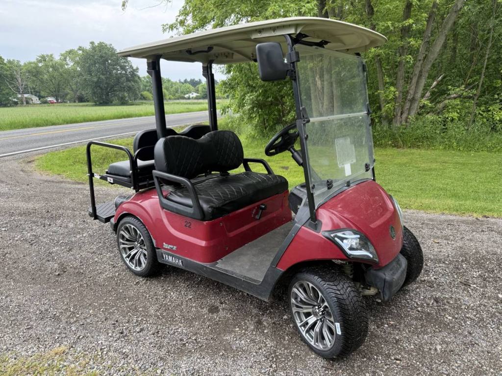 Red 2019 Yamaha Drive2 EFI QuieTech golf cart sold by Rugged Buggies, Byron, MI
